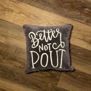 Gray Decorative Pillow with White Text